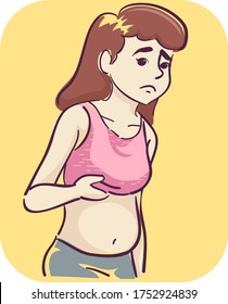 Illustration of a Girl With Distended Abdomen Holding Up Her Shirt