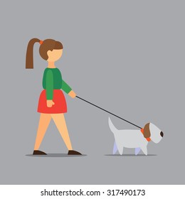 illustration of a girl with a dog in a flat style