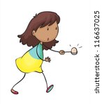 illustration of a girl doing the egg and spoon race on a white background