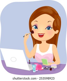 Illustration of a Girl Doing a Make Up Tutorial For Internet Users