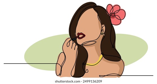 The Illustration of girl doing make-up with single line style. Which is made by hand drawn with single line. This line art can be use for advertisement, logo, icon, etc.