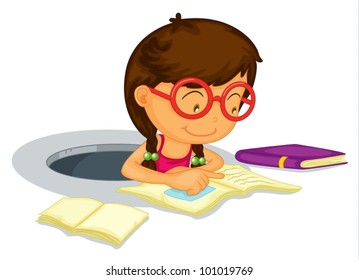 Ilustración de una niña haciendo trabajo escolar