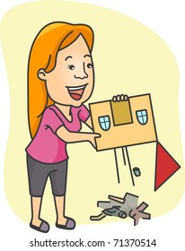 Illustration of a Girl Doing Some Cleaning