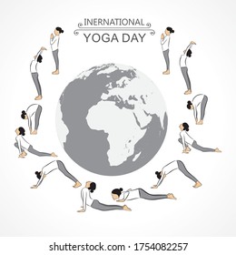 illustration of A Girl doing Sun Salutation for International Yoga Day observed on  21st June
