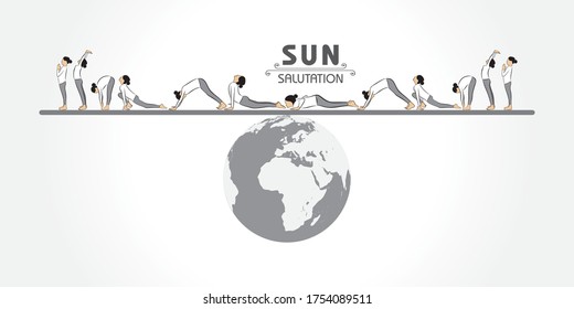 illustration of A Girl doing Sun Salutation for International Yoga Day observed on  21st June
