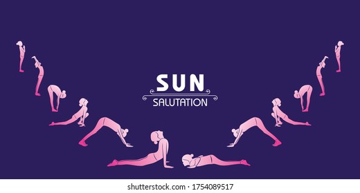 illustration of A Girl doing Sun Salutation for International Yoga Day observed on  21st June
