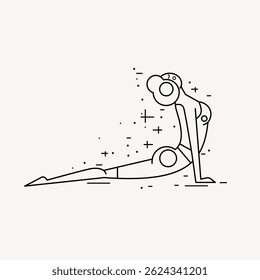 Illustration girl doing yoga asana. Thin line graphic style for your design. Black print on white background