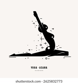 Illustration girl doing yoga asana. Stylized silhouette style for your design. Black print on white background