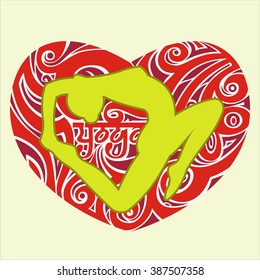 illustration of girl doing yoga with the image of the heart in the background