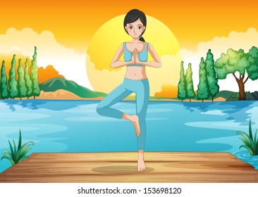 Illustration of a girl doing yoga outdoor