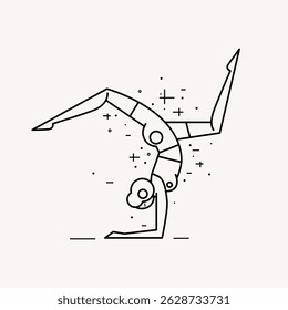 Illustration girl doing yoga. Thin line graphic style for your design. Black print on white background
