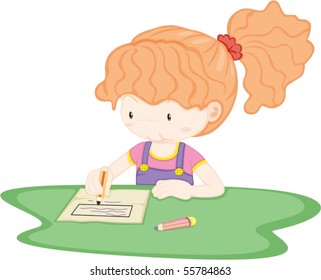 Illustration of A Girl Drawing Picture on white background