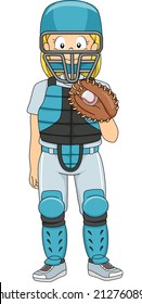 Illustration of a Girl Dressed as a Baseball Catcher