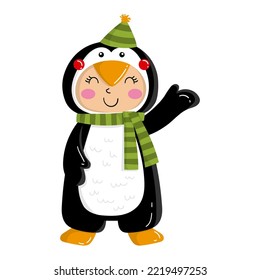 Illustration of a girl dressed as a penguin
