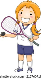 Illustration of a Girl Dressed in Squash Gear