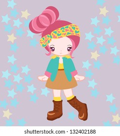 Illustration of girl dressing up japan style