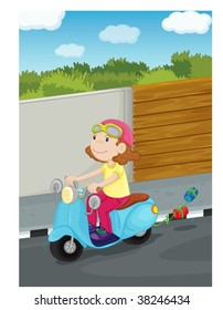 illustration of girl driving the scooter