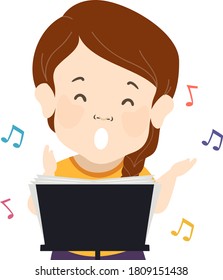 Illustration of a Girl with Dwarfism Singing and Using Music Rack or Stand with Lyrics