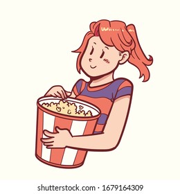 illustration of a girl eat jumbo popcorn