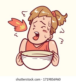 Illustration of a girl eat spicy food