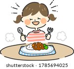 Illustration of a girl eating curry rice