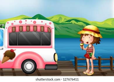 Illustration of a girl eating an ice cream