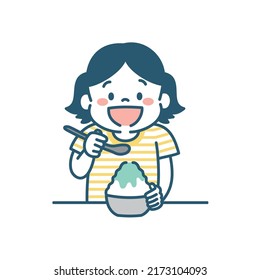 Illustration of girl eating shaved ice