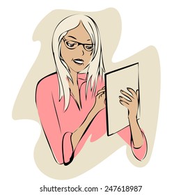 illustration of a girl with an electronic tablet