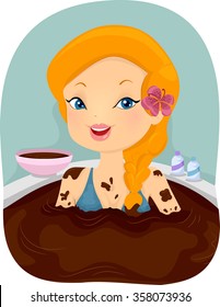 Illustration of a Girl Enjoying a Chocolate Bath