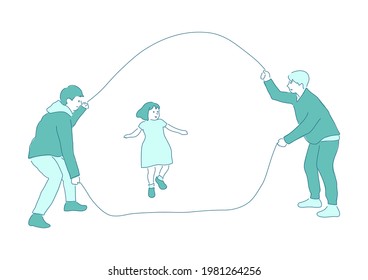 Illustration Of A Girl Enjoying Jump Rope (double Dutch) (white Background, Vector, Cut Out)