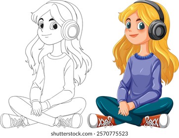 Illustration of a girl enjoying music with headphones