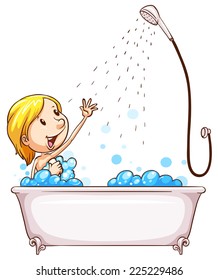 Illustration of a girl enjoying the shower on a white background  