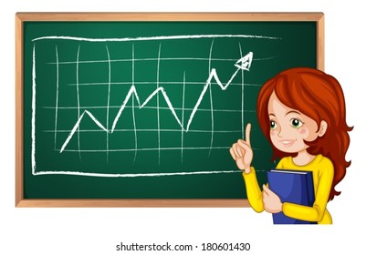 Illustration of a girl explaining the chart at the blackboard on a white background