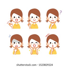 Illustration of girl facial expression variations