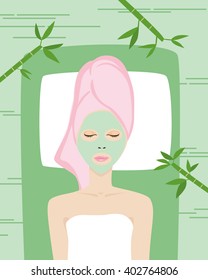 Illustration of  girl with facial mask while sleeping 