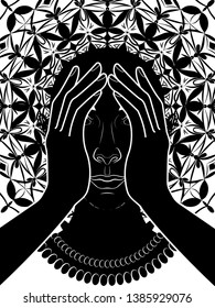 illustration of a girl with a fantastic hairstyle, represents the image of the goddess, a mystical creature