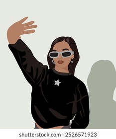 Illustration of a girl fashionable beauty on light gray background.