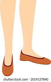 Illustration of a Girl Feet Wearing Brown Flat Shoes