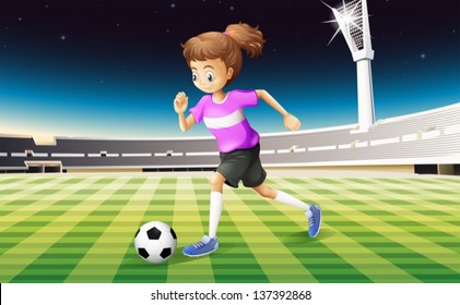 Illustration of a girl at the field playing football