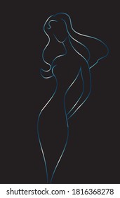illustration girl figure outline in black background 