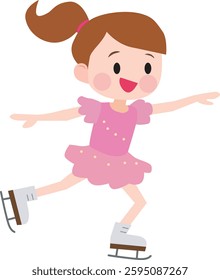 Illustration of a girl figure skating. Ice skating.  Cute, fun. Vector illustration.