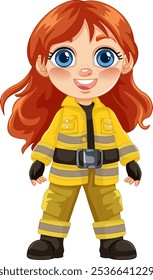 Illustration of a girl in firefighter uniform