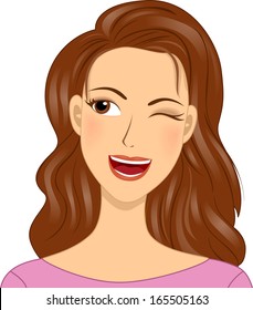 Illustration of a Girl Flashing a Smile While Winking