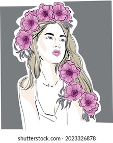 Illustration girl with a flowers