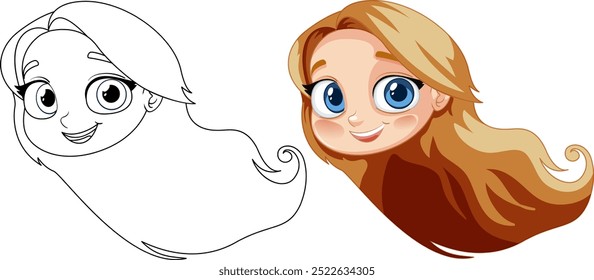 Illustration of a girl with flowing hair