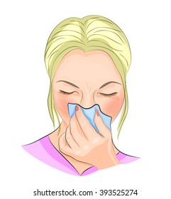 ilustración de una chica con gripe. tos