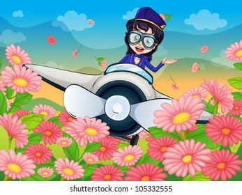 illustration of a girl flying  air plane