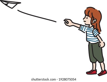 Illustration of a girl flying a paper plane