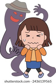 Illustration of a girl frightened by a suspicious person