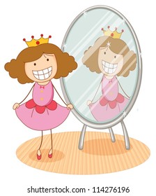 illustration of girl in front of a mirror on a white background